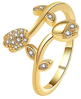 SNHHNSW Tulip Flower Adjustable Ring Cubic Zirconia Crystal Wrap Open Wedding Party Rings Stacking Finger Engagement Statement for Women Mother's Day Gift Birthday Daughter