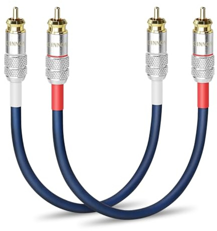 VVFLED RCA to RCA OFC Speaker Cable 30cm, 2 Pack Gold Plated Connectors Shielded Audio Cable for Hi-Fi, Home Theatre,Car Stereo & Amplifier, High-Fidelity 13 AWG Oxygen- Free Copper Wire