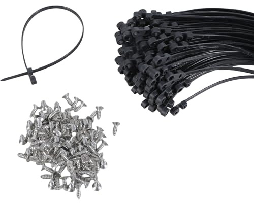 100 bridas negras de 12 pulgadas con agujero de montaje de tornillo, cable de nailon para uso exterior e industrial, nailon