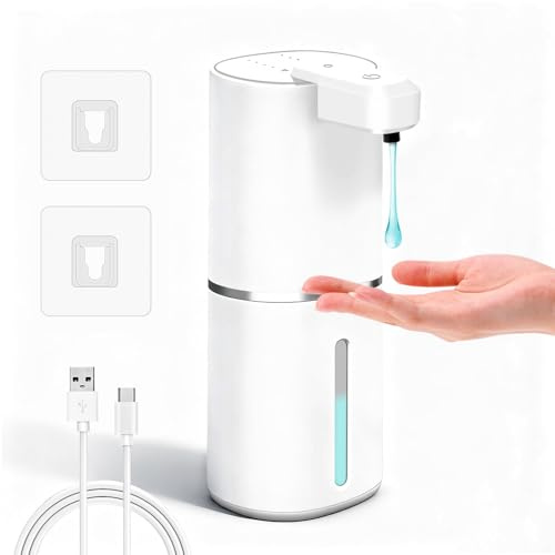 Dalugo Automatischer Seifenspender, 380mL Wandbefestigung Seifenspender mit Sensor, Selbstreinigungsfunktion, USB-C Aufladbar, Wasserdicht 4 Stufen Spülmittelspender für Küche Bad