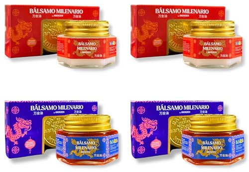 Super Combo 4x Bálsamo Milenario 2x Efecto Frio + 2x Efecto Calor | Alivio Piernas Cansadas | Masajes | Alivio Natural Muscular Contracturas | Tras Deporte | Crema Tigre | Mentol | Alcanfor | Canela