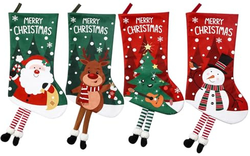ZenithAura 4er Set Nikolausstrümpfe – Lange Beine Weihnachtsstrümpfe zum Befüllen, Festliche Weihnachtssocken aus Plüsch, Aufbewahrung für Geschenke, Kamin-Deko-Set