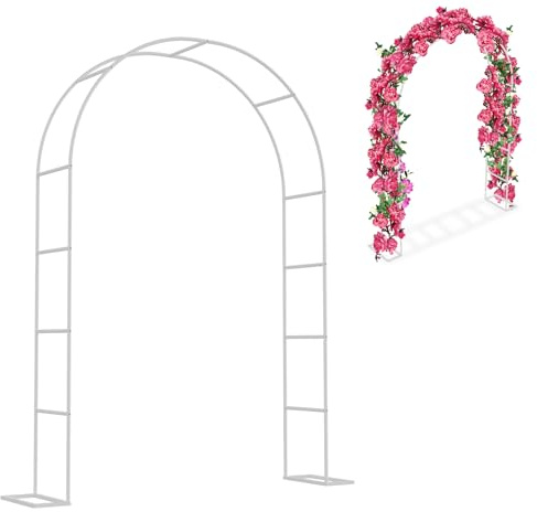Aufun Rosenbogen aus Metall Gartenbogen 2,4M Rankgitter Rosenhilfe, Weiß | aus Pulverbeschichtetem Stahl, für Pflanzen zur Unterstützung von Rosen, die Torbogen-Gartendekoration 240x140x38cm