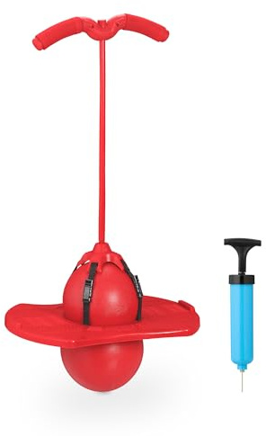 Relaxdays Pogo Ball für Kinder, bis 100 kg, Hüpfspielzeug Outdoor, Hüpfball mit Griffen, HBT: 74 x 39 x 29 cm, rot