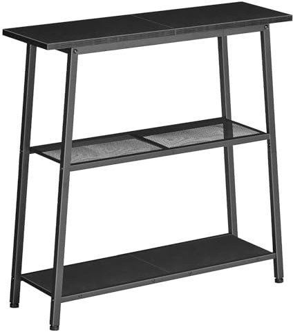 HOOBRO Konsolentisch, Flurtisch mit offenen Ablagen, Sofatisch, Dreistufiger, Eingangstisch für Flur und Wohnzimmer, Schwarz EBB62XG01