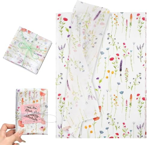 Tmefoy 100 Fogli Carta Velina di Floreale, carta da regalo elegante, carta da regalo con floreale per DIY Artigianato, Compleanni, Matrimoni,Natale, 50x35CM carta velina colorata