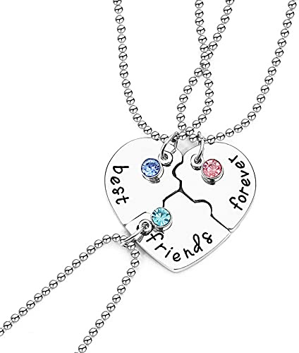 KOQAIIZ Collier D'amitié pour 3, 3 Pièces BFF, Coeur Fille, Cadeaux de Bijoux Filles