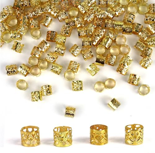 YIPFEN Set di 100 Accessori per Treccine: Fermagli per Treccine, Perline Twist, Perle per Capelli, Decorazioni per Treccine, Accessori Unisex per Capelli (Oro)