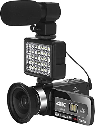 Cámara de Video, Video Vlogging Camcorder Auto Focus 4 8MP Cámara de vlogging de Zoom Digital Webcam con 2.4g Control Remoto inalámbrico(Standard,AF6-Mic-Lens-Light)
