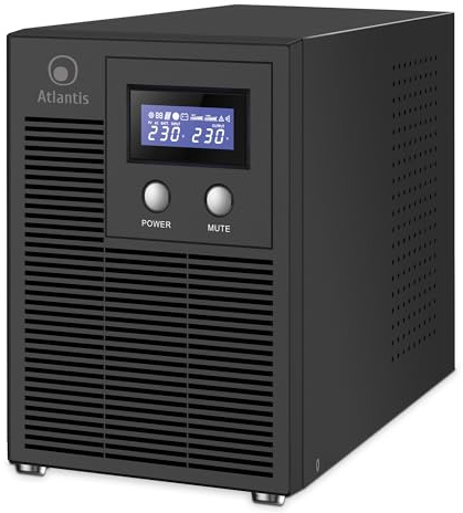 Atlantis Gruppo di Continuità Low Noise 3000VA/2100W, onda sinusoidale pura | UPS Line Interactive, 36,6 dB(A), LCD, USB-HID, 3 IEC + 2 Schuko, RS232, Slot SNMP, 4 batterie 12V 7Ah, cod. A03-HP4003PXLN