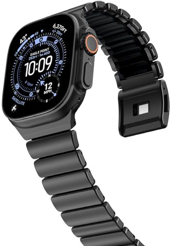 NewWays Titan Armband kompatibel mit Apple Watch 49mm 46mm 45mm 44mm,Luxus Titan Metall Silikon Ersatzarmband für iWatch Ultra 3 2 1 Series 11/10/9/8/7/6/5/4/SE