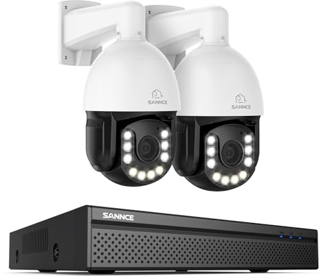 SANNCE 4K PoE PTZ Überwachungskamera Aussen Set-8MP 8-Kanal NVR 2 PTZ Dome Kamera ohne HDD mit 20X Optischer Zoom, Auto-Tracking, Farb-Nachtsicht, 2-Wege-Audio, Personen-/Fahrzeugerkennung