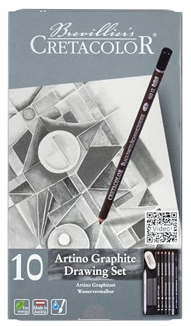 CRETACOLOR Artino Graphite Drawing Set, wasservermalbare Künstlerstifte und Graphitstäbchen, Monolith 4B, Graphit Aquarell HB 4B 8B, Nero wasserfest, inkl Papierwischer und Radierer