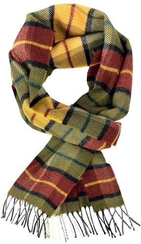 Rotfuchs Webschal Karo modisch Mehrere Farbstellungen Wolle 180 x 30 cm Made in Germany (grün orange) F-6