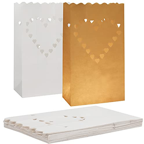 Kurtzy 20pz Lanterne di Carta Bianche - Sacchetti Ignifughi per Candele - Lanterna Porta Candele Design a Cuore per San Valentino, Fidanzamento, Ricevimenti e Natale - Lanterne Portacandele