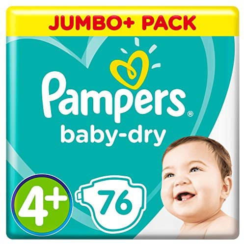 Pampers Baby Windeln Größe 4+ (10-15kg), 76 Stück, JUMBO PLUS PACK, bis zu 12 Stunden Rundum-Auslaufschutz
