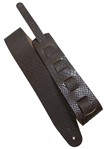 Büffelleder Gitarrengurt 'WB Snake', 3,5mm dickes Voll-Leder in 5 Farben, Farbe:dunkelbraun, Größe:6cm breit / 90-130cm lang