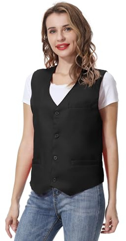 TOPTIE Gilet unisex con bottoni Abbigliamento da lavoro Gilet uniforme-Nero-XXL