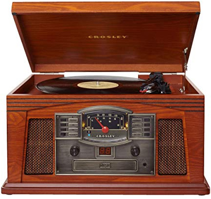 Crosley CR42D-PA Lancaster 3-Speed Turntable with Radio, CD/Cassette Player, Aux-in and Bluetooth, Paprika