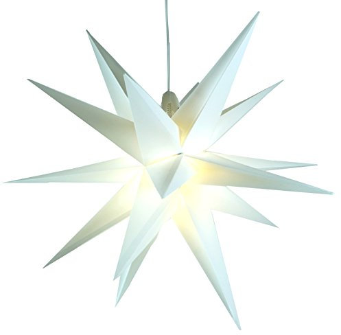 GURU SHOP 3D Außenstern Kaspar, Weihnachtsstern, Faltstern mit 18 Spitzen Incl. 7 m Kabel & LED Leuchtmittel - Ø 55 cm Trafo Weiß