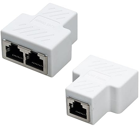 RJ45 Splitter Adapter Buchse, COVVY RJ45 Splitter Adapter 1 bis 2 Dual Female Port Cat 5/Cat 6 LAN Netzwerk Ethernet Splitter Connector (2 Pcs, Weiß)