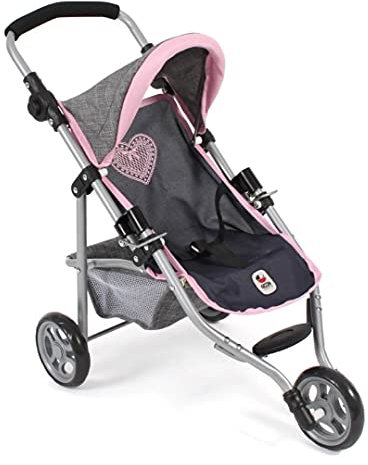 Bayer Chic 2000 - Puppenbuggy Lola, Jogging-Buggy, Puppenjogger, Puppenwagen, Melange grau-Navy, 70 x 33 x 62 cm