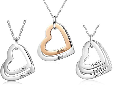 aplusashop ID Anhänger Herz + Gravur nach Wunsch Edelstahl mit Kette Neu 2-3 Herzen