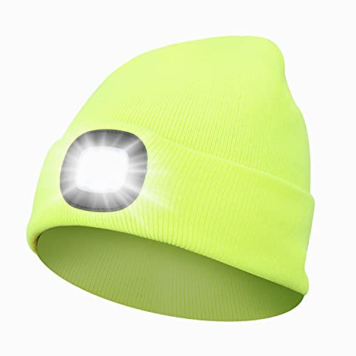 Sminiker Beanie Mütze mit Licht Unisex USB Wiederaufladbare Beanie Cap mit Licht Stirnlampe Beanie für Männer, Frauen, Teens