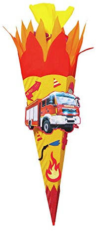 ROTH Schultüten-Bastelset Feuerwehr 68cm 6-eckig Rot(h)-Spitze Kreppverschluss