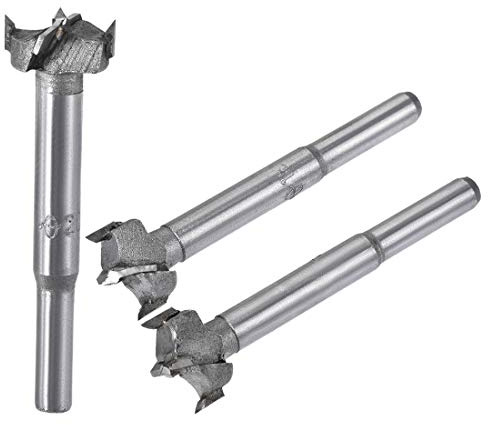 sourcing map Forstner Holzbohrer 18mm 19mm 20mm Durchm. Lochsäge Hartmetall Stahlspitze Rundschaft Schneiden für Scharnier Sperrholz Holzwerkzeug 3in1 Set