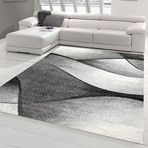 Teppich-Traum Matta dröm modern vardagsrum matta vågor design i svart grå antracit - lätt att rengöra och slitstark storlek 200 x 280 cm