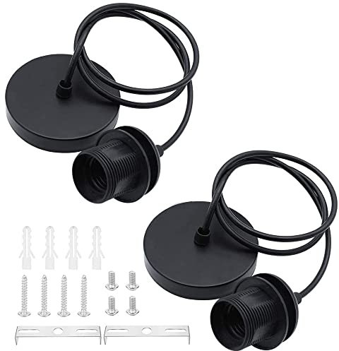 ZHIQIN 2 Pcs Lampenaufhängung E27 mit Schraubring Deckenanhänger Lampholder mit Deckenbefestigung mit 100cm Kabel Schwarz