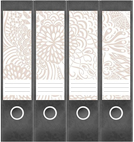 Ordneretiketten breit selbstklebend - Ornamente Muster Mix Beige hellbraun - 4 Etiketten für Aktenordner | Design Ordnerrücken Ordner Aufkleber beschriftbar, ca. 19 × 6 cm – Made in Germany