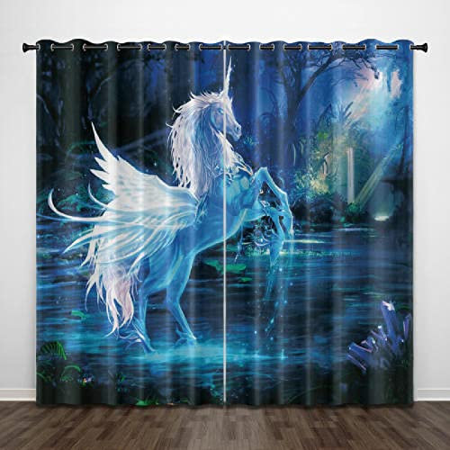 WATYW Schattierung Vorhänge Einhorn Fantasy Pegasus 3D Druck 2er Set Isolierung Schalldichte Kinder Gardinen Blickdicht mit ösen Vorhang Fenster für Wohnzimmer Schlafzimmer Balkon（B 156 X H 165cm）