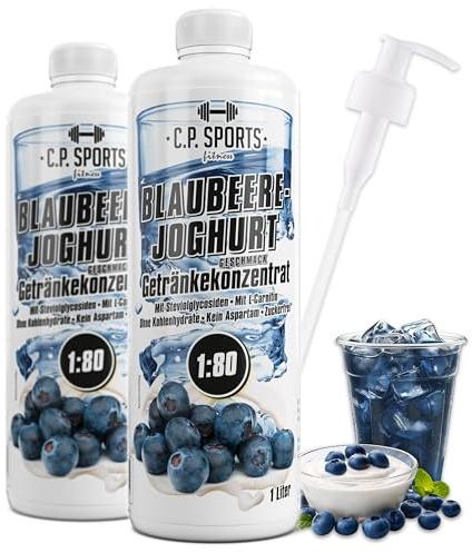 C.P. Sports Drink Syrup I Sciroppo senza zucchero per Vital Drink MIRTILLO YOGURT con vitamine I Concentrato da mescolare con acqua per bevande sportive I 2 litro + dosatore a pompa