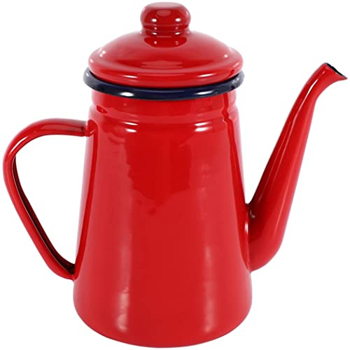 JMAHM Teekanne Emaille Kaffeekanne 1L Wasser Kanne Kann für Kaffee, Tee, Milch, Öl Verwendet Werden, Induction Cooker Gas Stove Universal (Rot)