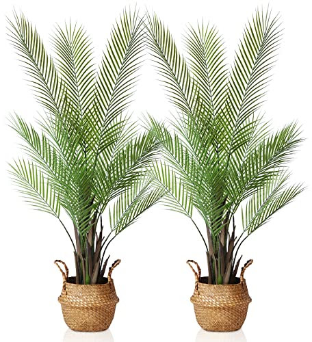 Kazeila Künstliche Pflanzen Groß Areca Palme 120cm Kunstpflanze Groß im Topf Kunstpalme Fake Pflanzen Plastik Pflanze Dekor(2Pack)