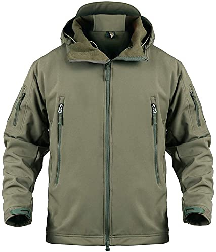 Memoryee Hombres Chaquetas Softshell Exteriores Forro Polar Impermeables Abrigos Tácticos Militares Cálidos Camuflaje Abrigo/Green(new)/L