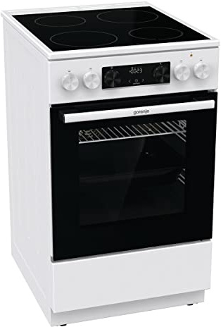 Gorenje GEC5C 41 WG - Fornello elettrico con piano cottura in vetroceramica, 50 cm, 70 litri, GentleClose, riscaldamento rapido, modalità pizza 300°C/estrattore telescopico, AquaClean/bianco