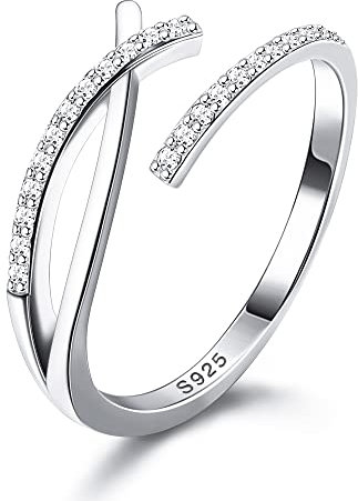 JeweBella Ring Silber 925 für Damen Silber/Gold/Roségold Fingerring Minimalistisch Zirkonia Ring Frauen Offener Verstellbare Ring