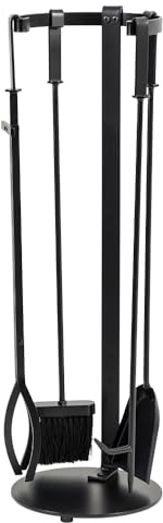 Modern Ember KNOLL Kaminbesteck Set in Schwarz - Inklusive Bürste, Schaufel, Feuerschürhaken, Zange und Ständer - Stahlkonstruktion