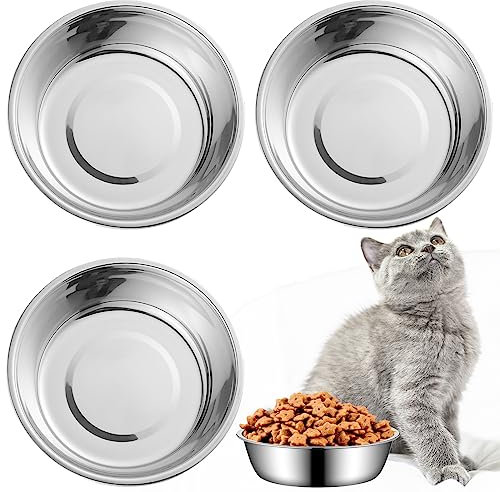 LLMSIX 3 Pcs Stainless Steel Cat Food Bowl, Metal Cat Bowl Metal Pet Bowls Shallow Pet Dish Thickened Dog Bowls for Small Medium Large Dogs and Cats, Dishwasher Safe