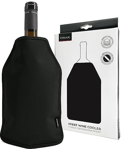 VINAK - Refrigeratore per Vino XPERT | Manicotto raffreddatore per bottiglie di vino | Gel di qualità antigelo | Realizzato con 5 strati isolanti | Fascia elastica anticaduta (XPERT Nero)