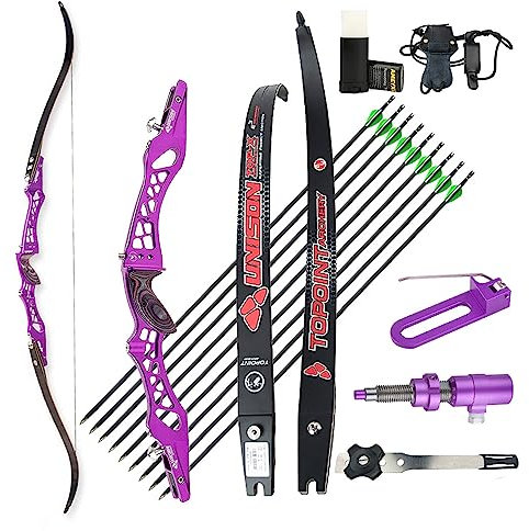 surwolf Wettbewerbs Recurve Bogen 66 68 70 22-48lb Takedown Recurve Bogen Set für Erwachsene ILF Bogen Riser und Bogen Gliedmaßen Sport Recurve Bogen rechts und Links（Lila，66-22lbs）