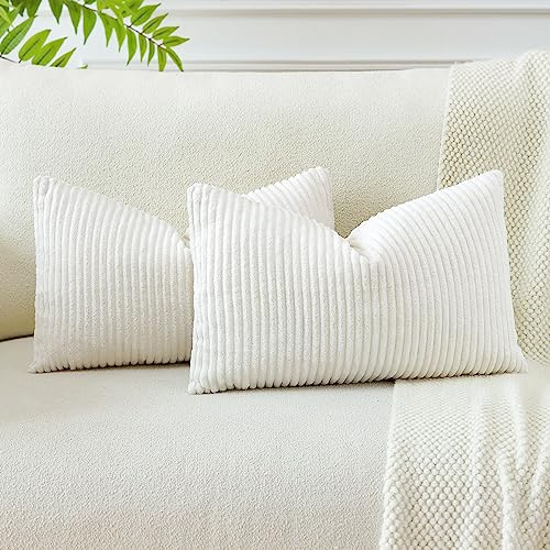 JOTOM 2er Set Cord Kissenbezüge Kissenhülle Dekorative Zierkissen Sofakissen Couchkissen Dekokissen Kissenbezug Deko Kissenhülle für Sofa Wohnzimmer 30x50cm Beige
