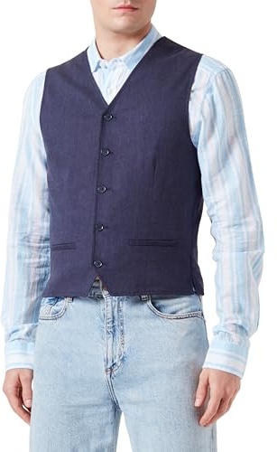 JACK & JONES Gilet en Lin Jprriviera Costume, Bleu Marine foncé/Coupe : Coupe ajustée, 54 Homme