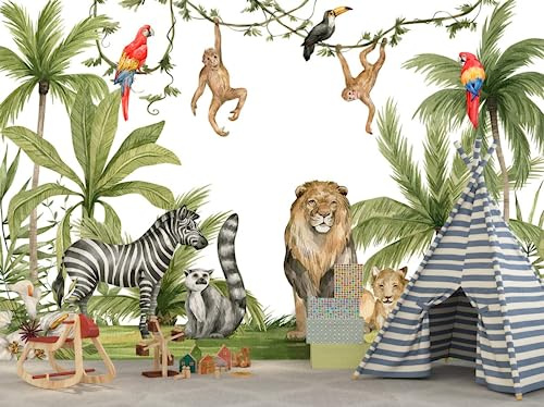 Naturempress Carta Da Parati 3D Moderna 200X140（Larghezza x Altezza） Moderna Animale Stile Giungla Dipinto A Mano Fotomurali Moda Decorazione da Muro XXL Poster Gigante Design Carta per pareti