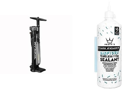 Topeak JoeBlow Booster, Black & Peaty's Holeshot Biofibre Tubeless Tyre Sealant, Fast Acting Puncture Repair