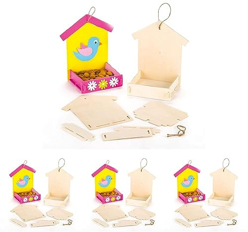 Baker Ross Bastelsets für Futterhäuschen aus Holz für Kinder zum Bemalen, Gestalten und Aufhängen (3 Stück) (Packung mit 4)