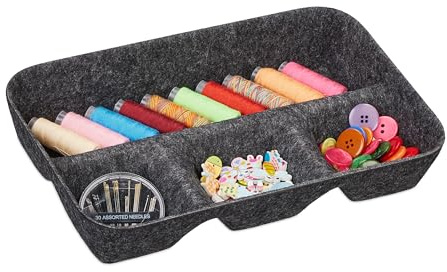 Relaxdays Schubladen Organizer Filz, Ordnungssystem Schreibtisch, HBT 5,5 x 29,5 x 19 cm, 4 Fächer, Filzkorb, dunkelgrau